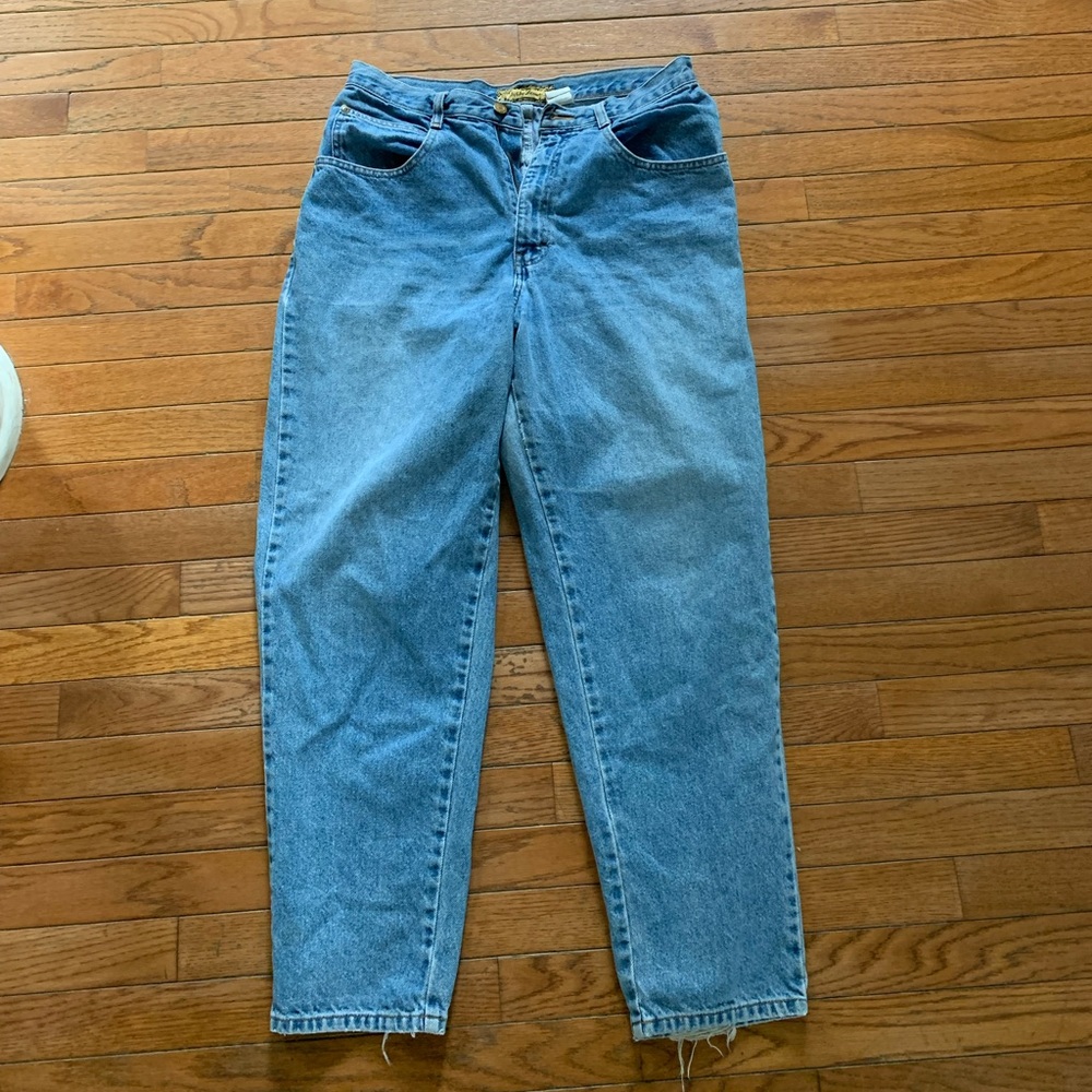 Trendy high waist mom jeans a little frayed